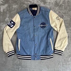 WALT DISNEY WORLD 50th Anniversary Chambray Denim Varsity Bomber Men's Jacket Lg